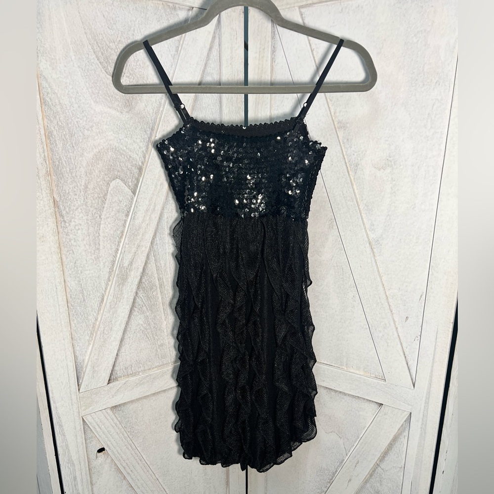 Black Sequin Ruffle Dress